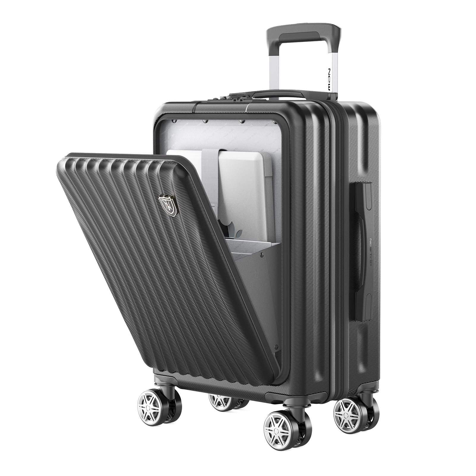 [New Trip] スーツケース フロントオープン 拡張機能付き キャリーケース Sサイズ USBポート付き ストッパー付き YKKファスナー TSAロック 静音 ダブルキャスター ビジネス 出張 2-4泊 48リットル ブラック商品画像