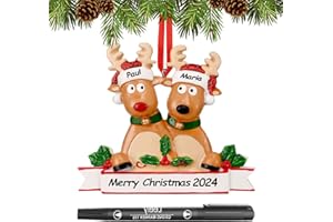WOSCCOWT Personalized Christmas Ornaments 2024 Family of 2/3/4/5/6 Reindeer Custom Christmas Ornament with Names Customized Family Ornaments for Christmas Tree Decoration Customized Gifts, Reindeer Family of 2