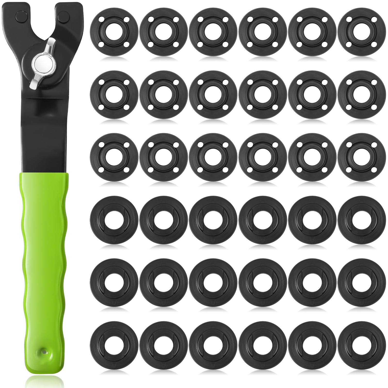 Photo 1 of ********Angle grinder nut. The angle grinder nut is missing. ****** Hicarer 25 Pcs Angle Grinder Nut Angle Grinder Wrench Kit 5/8"-11 Flange Metal Lock Nut Wrench Compatible with Dewalt/Makita/Bosch/Hitachi/Metabo (Green)