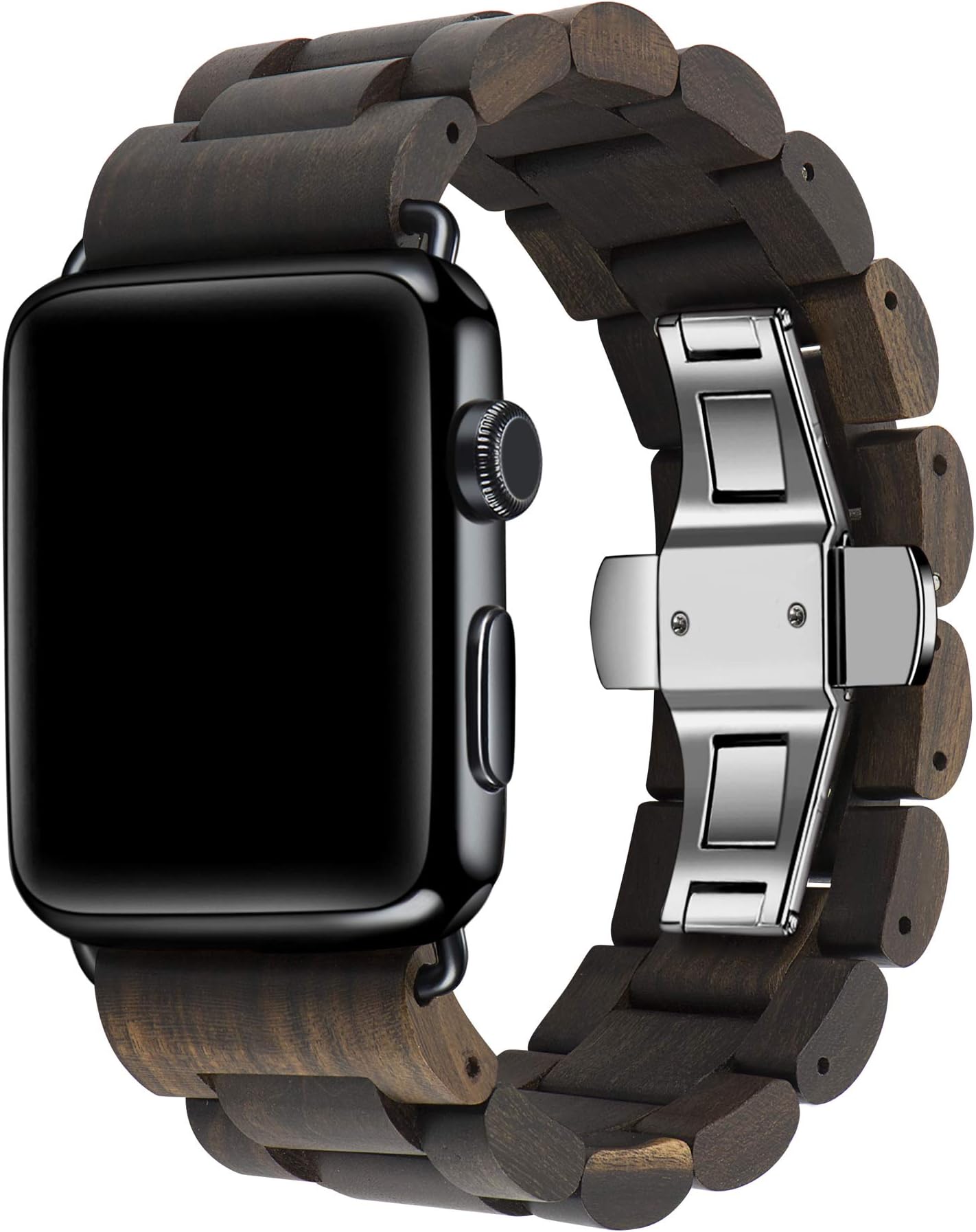 Kinobo Wooden Watch Band Compatible with Apple Watch, 100% Eco-Friendly Natural Hardwood Watch Strap Thickened Wrist Bracelet for iWatch Series 7, 6, 5, 4, 3, 2, 1, Sport, Edition (Brown-42/44/45mm)