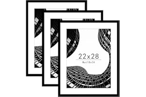 Abtgt 22x28 Picture Frame Set of 3, Display Pictures 18x24 with Mat or 22x28 without Mat, Poster Frame for Wall Mounting Display, Black