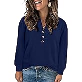 Eytino Womens Plus Size Tops Henley V Neck Long Sleeve Casual Shirts Button Front Loose Fit T Shirt(1X-5X)
