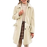 Meikulo Girls Single Breasted Dress Coat Kids Winter Outerwear Jackets Bowknot Pockets 5-14 Years