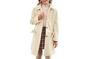 Meikulo Girls Single Breasted Dress Coat Kids Winter Outerwear Jackets Bowknot Pockets 5-14 Years