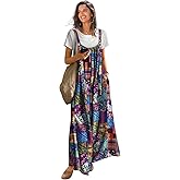 YESNO Casual Wide Leg Jumpsuits for Women Boho Floral Pleated Overalls Rompers Summer Outfits with Pockets P0D