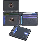 VATAN Wallet for Men Slim RFID Blocking Leather Credit Card Holder Wallet for 15 Cards, Bifold Minimalist Thin Wallet with 2 ID Windows & Cash Slot, With Gift Box (Carbon Black and Blue)