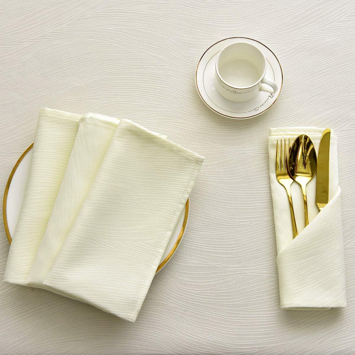 maxmill Jacquard Cloth Napkin 20 x 20 Inch Swirl Pattern Solid Washable Polyester Dinner Napkins Set of 4 with Hemmed Edges Great for Family Holiday Dinners Weddings Parties and Banquets Ivory: Home & Kitchen