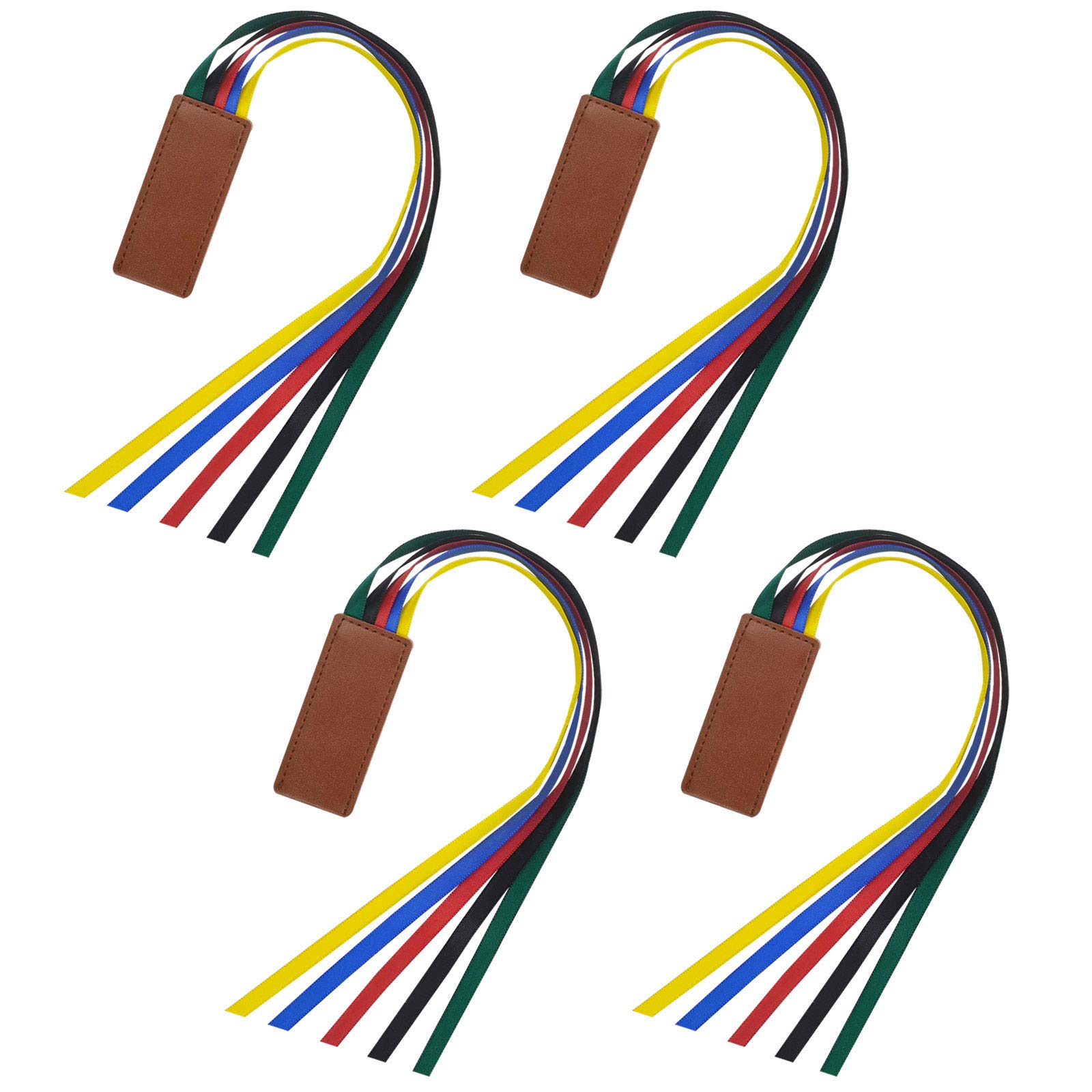 Chris.W 4Pack Ribbon Bookmarks for Bible 5-Page Ribbon Markers Artificial Leather Multi Page Marker with 5 Colorful Ribbons for Books