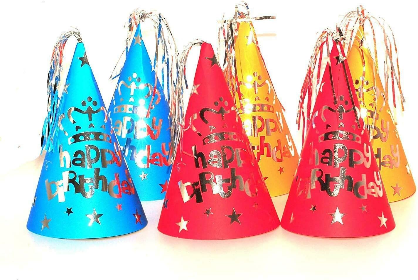Happium Happy Birthday Party Hats Paper Cone with Foil Top Pack of 10, Colorful Festive Caps for Fun Celebrations - Image 3