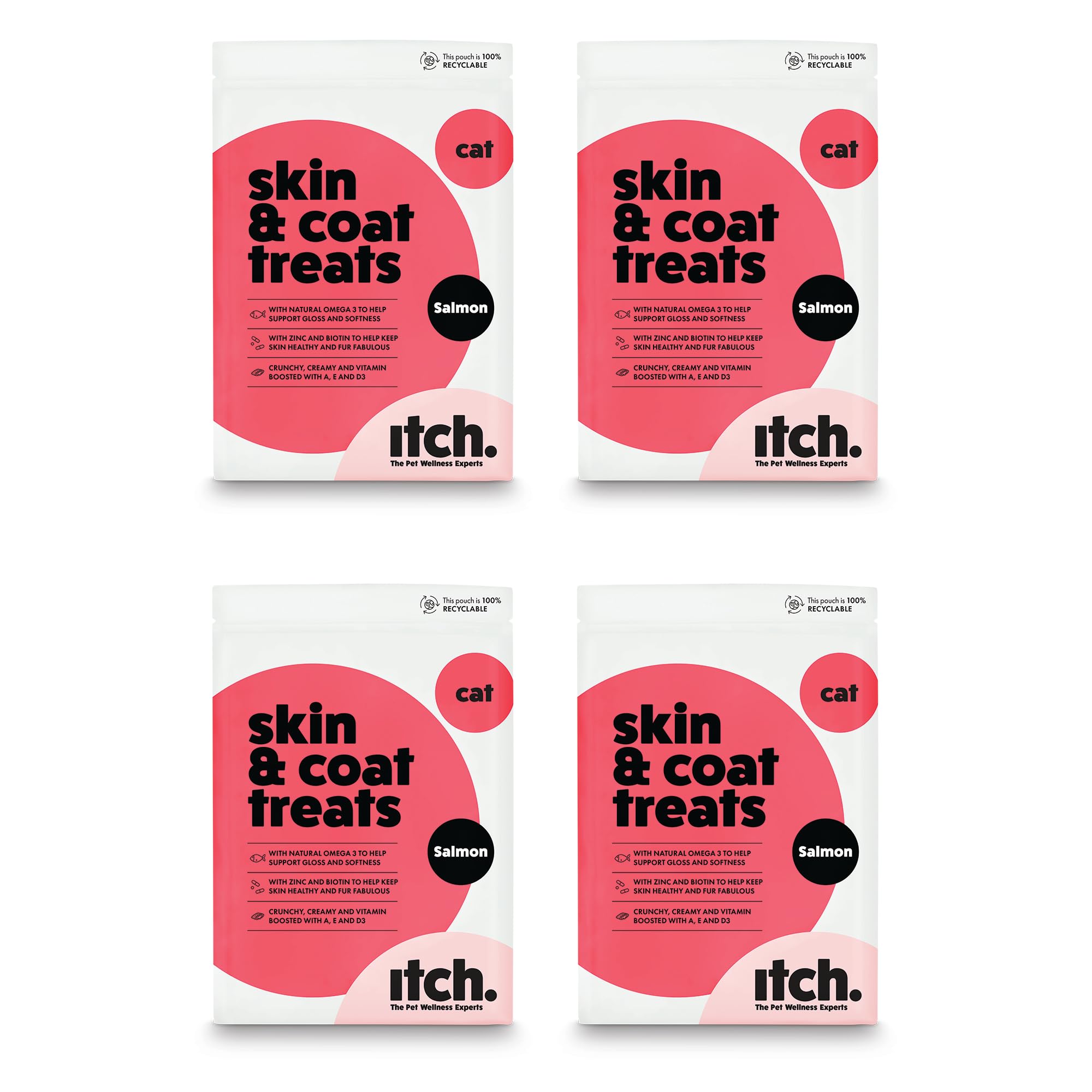 Itch - Skin & Coat Treats for Cats - With Omega 3, Biotin and Zinc for Glossy Fur - Ideal for Sensitive Skin - 4-Pack