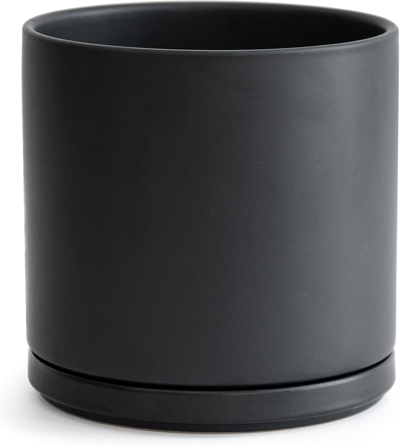Ceramic Planter Pot with Drainage Hole and Saucer, Indoor Cylinder Round Planter Pot, 8 Inch, Black, 94-O-M-2 : Garden & Outdoor