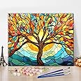 Rebotipy Paint by Numbers for Adults Abstract Tree Painting Stained Glass-Style Wall Illustration Oil Painting Art Decor Paint by Numbers Kits for Home Decor 16x20 Inch