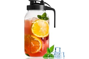 VA1KENE 64 oz Mason Jar Pour Spout, 2 Quart Glass Water Pitcher with Lid, Airtight Seal for Great for Iced Tea,Juice,Milk,Coffee,Sun Lemonade, Set of 1(Black)