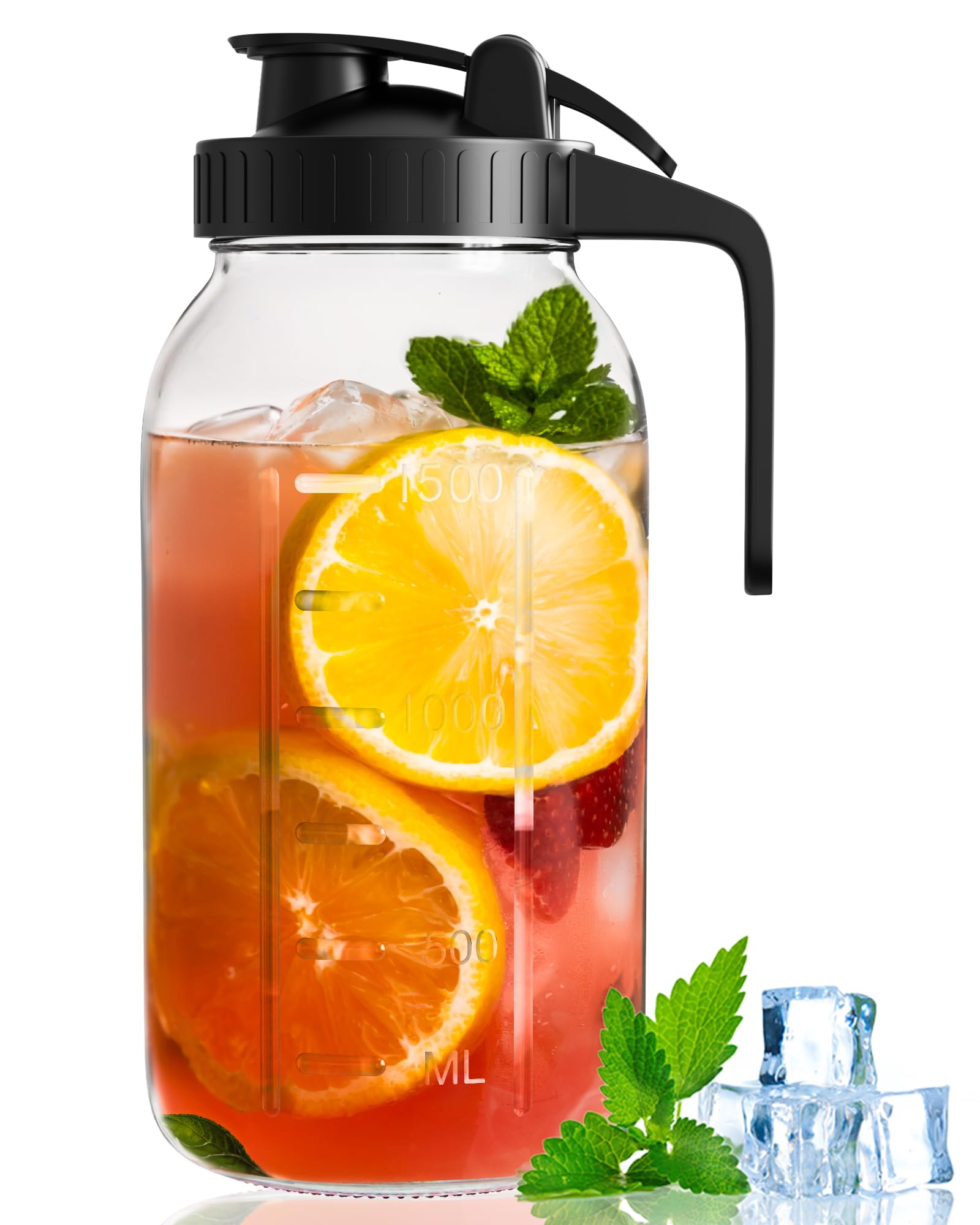 Photo 1 of 64 oz Mason Jar Pour Spout, 2 Quart Glass Water Pitcher with Lid, Airtight Seal for Great for Iced Tea,Juice,Milk,Coffee,Sun Lemonade, Set of 1(Black)