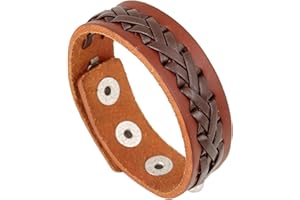 Pitmmord Punk Rock Retro Braided Faux Leather Wristband Adjustable Snap Bracelet Arm Band Cuff Bracelet