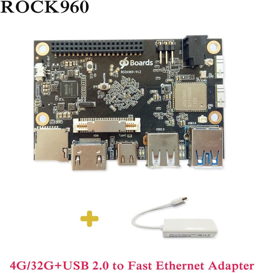 SmartFly info ROCK960 Board, Smallest RK3399 solution 96Boards 4GB LPDDR3 @ 1866MHz HDMI 2.0 up to 4K, Support with AOSP & Linux, Ship with USB 2.0 to Fast Ethernet Adapter