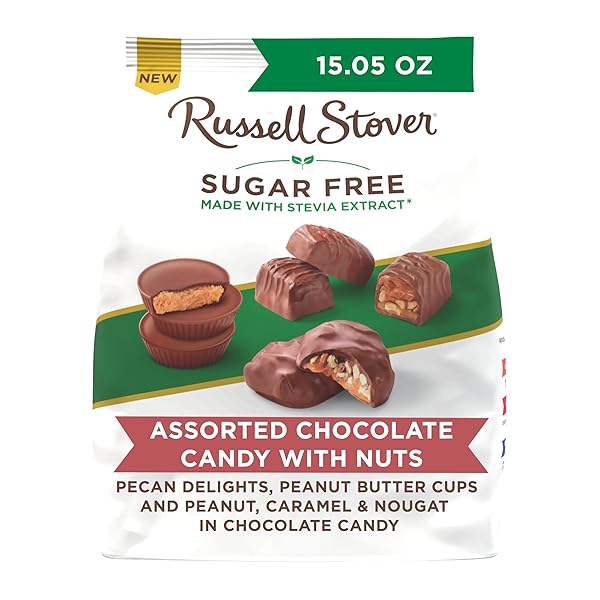RUSSELL STOVER SUGAR FREE ASSORTED CHOCOLATE CANDY WITH NUTS, 15.5 OZ