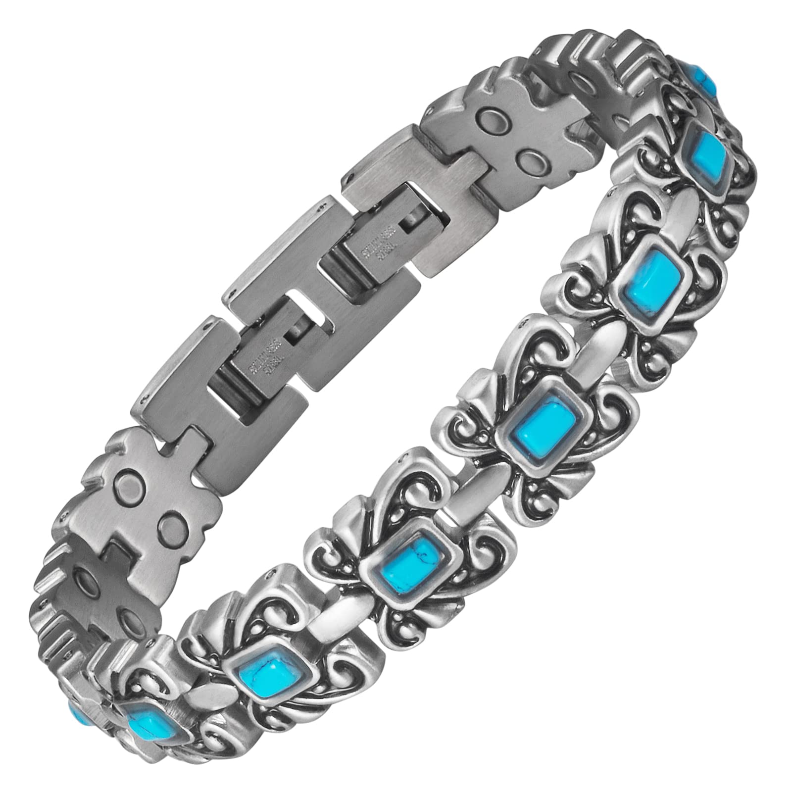 YINOX Magnetic Bracelets for Women Ladies with 12PCS Turquoise Bracelet, 24PCS Magnets, 18.5cm, Can Lengthen to 20cm, Adjustable Size