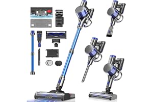 Aspiradora Inalámbrica, Aspiradora de Mano, 45Kpa Aspiradora Vertical, Succión Potente, Aspiradora Inalámbrica y Trapeador con Antienredos para Alfombras, Pelo de Mascotas, Pisos de Madera Dura