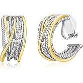 Gold and Silver Mixed Metal Clip-On Earrings Two Tone Clip-On Earrings Chunky Twist Open Hoops Earring Fashion Jewelry