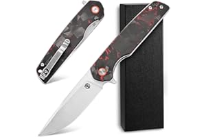 CCFFCC FF19 Folding Pocket Knife，D2 Steel Blade Carbon Fiber Handle EDC Tool Knife for Outdoor Camping Hunting Fishing Working(Red)