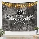 Manfei Lacrosse Tapestry Black Lacrosse Stick and Mask Print Wall Hanging for Kids Boys Teens, Sports Theme Wall Blanket Tapestries, Large 59.1 x 82.7 Inches