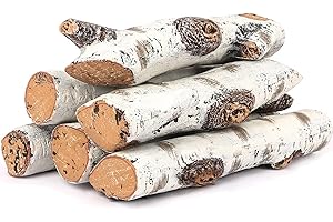 Hisencn Gas Fireplace Logs Set, Ceramic White Birch Log for Gas Fireplace Intdoor Inserts, Vented, Electric Gas Fireplaces, Outdoor Firebowl, Linear Fire Pits Ceramic Fiber Fake Wood Logs, 6pcs