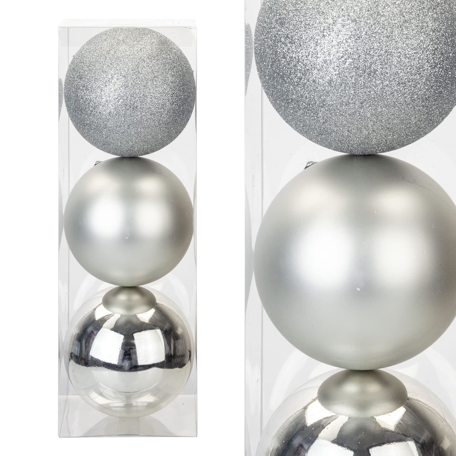 VFM - Silver Baubles 12cm Christmas Baubles (3 Pack)