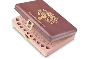 Yukidoke Baby Tooth Box, Baby Teeth Keepsake Box, Handmad Wooden Kids Tooth Fairy Holder, Lost Teeth First Curl Memory Box - Personalized Tooth Storage Case for Boy and Girl Toddler Tree Motif