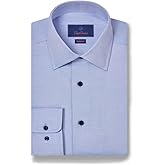David Donahue Men's Regular Fit Blue Micro Dobby Weave Dress Shirt
