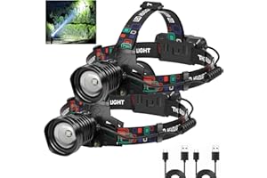 azamine Rechargeable Headlamp Super Bright 99000 Lumens, 2Pack LED Head Lamp with 3 Modes, 90° Adjustable Head Lights for Forehead, IPX6 Waterproof HeadLamps for Adults Camping Hunting Hiking