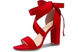 CARCUUME Strappy Heels for Women Chunky Heels High Heeled Sandals with Lace Up Fahsion Casual Nude Block Heel Sandals
