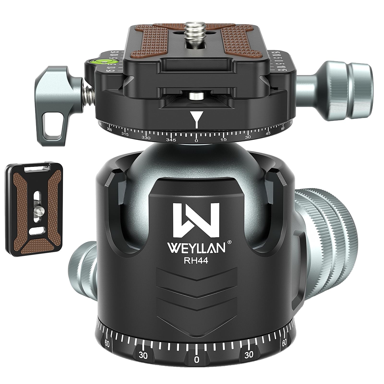WEYLLAN Tripod Ball Head, Double Panorama 360° Large Heavy Duty Ball Head Mount For Tripod Camera, Tripod Heads For Tripods Low Profile CNC With 2 QR Plates Compatible With Arca-Swiss, Max Load 25KG