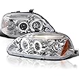 Spec-D Tuning Dual Halo Chrome Housing Clear Lens Projector Headlights LED Compatible with 1996-1998 Honda Civic, Left + Right Pair Headlamps Assembly