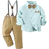Boarnseorl Baby Boys Pants Sets,Toddler Gentleman Outfits, Infant Long Sleeve Shirt + Pants + Bow Tie + Suspenders