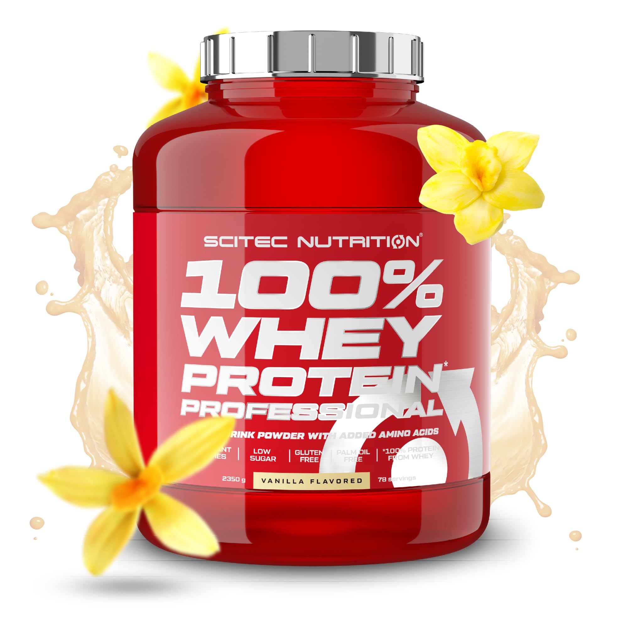 Scitec Nutrition 100% Whey Protein Professional โ Enhanced with Extra Amino Acids & Digestive Enzymes โ Gluten-Free โ Palm Oil Free, 2.35 kg, Vanilla โ image 1