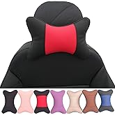 Thomakoo Car Neck Pillows 2pcs Pack Car Headrest Pillow Pu Leather Car Cervical Pillows for Traveling Car Pillows Filled by Fiber (Black Red)