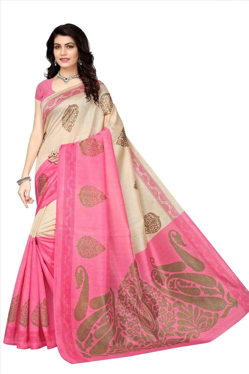 fabwomen printed cotton silk saree with blouse piece