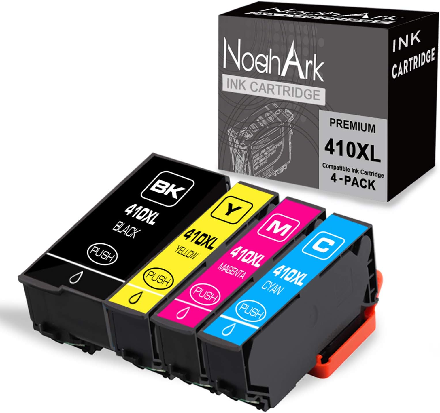 NoahArk Remanufactured Ink Cartridge Replacement for Epson 410XL T410XL 410 XL High Yeild for Expression XP-7100 XP-530 XP-630 XP-635 XP-640 XP-830 Printer (Black, Cyan, Magenta, Yellow, 4-Pack)
