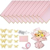 woric 93 Pcs Flower Bouquet Wrapping Paper Kits, 20 Sheets Waterproof Floral Wrapping Paper 10 Greeting Cards 12 Gold Butterfly 50 Flower Pins 1 Roll Ribbon for Birthday Party Favor Valentine's Day