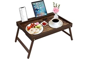 Bamboo Breakfast Tray with Foldable Legs & Detachable Stand | Ergonomic Handle | Portable Bed Tray for Eating, Working, Lapto