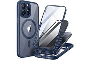 TIESZEN Magnetic for iPhone 15 Pro Max Case, [Dustproof Design] Compatible with MagSafe, Built-in 9H Tempered Glass Screen Protector + Privacy Screen Protector & Upgraded Camera Protection, Dark Blue