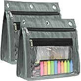 YoeeJob 2 Pack 1 Inch Expandable Zipper Pencil Pouches with Clear Window for 3 Ring Binder, Suitable for School & Office (Grey)