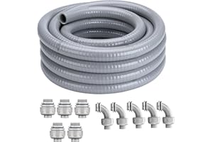 Geowaky 1/2 Inch 100 FT Liquid-Tight Conduit and Connector Kit Non Metallic Flexible Conduit Electrical Kit - 5 Straight and 5 Angle Fittings Included for Electrical Wiring