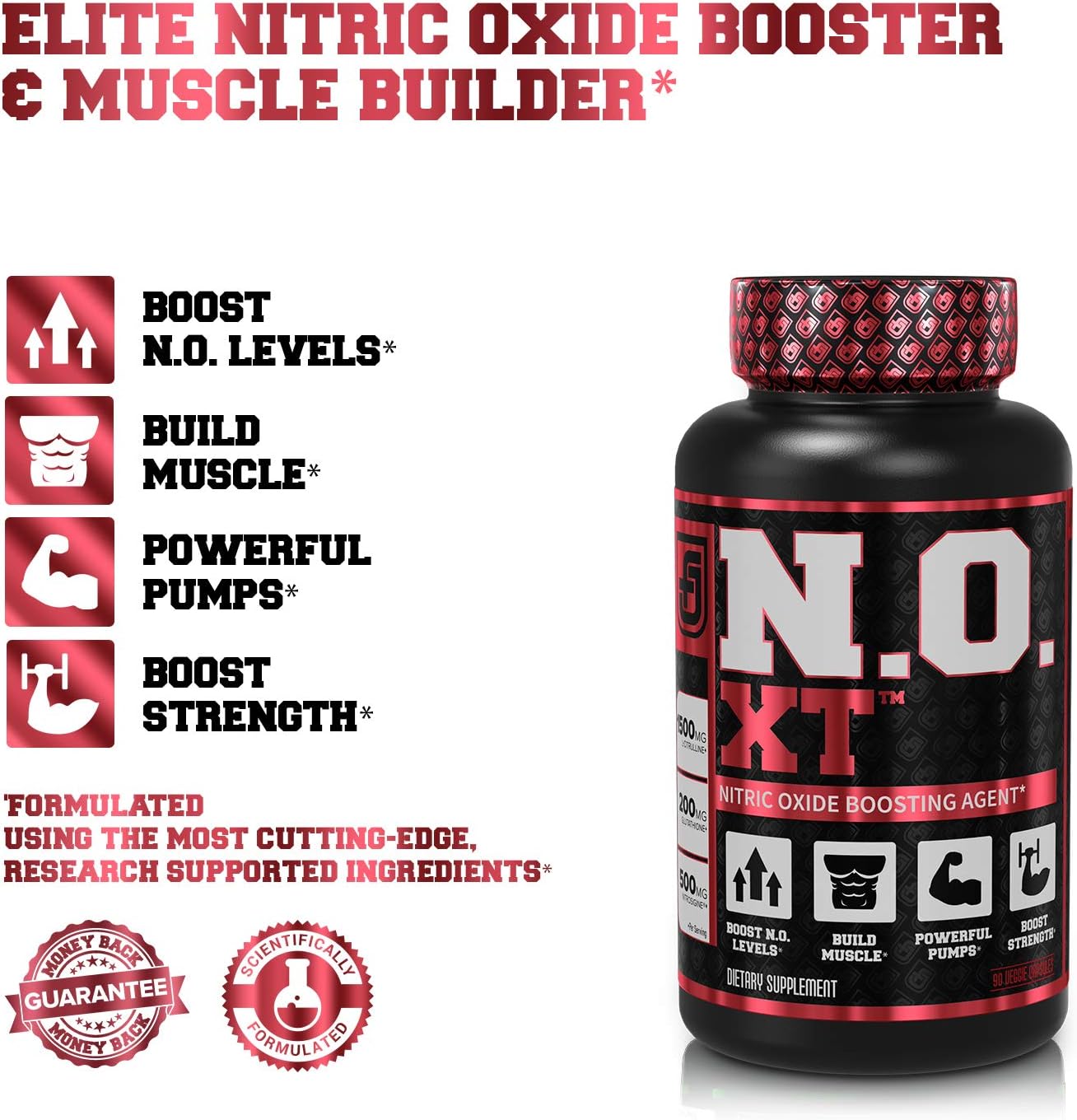 N.O. XT Nitric Oxide Supplement With Nitrosigine L Arginine & L Citrulline for Muscle Growth, Pumps, Vascularity, & Energy - Extra Strength Pre Workout N.O. Booster & Muscle Builder - 90 Veggie Pills: Health & Personal Care