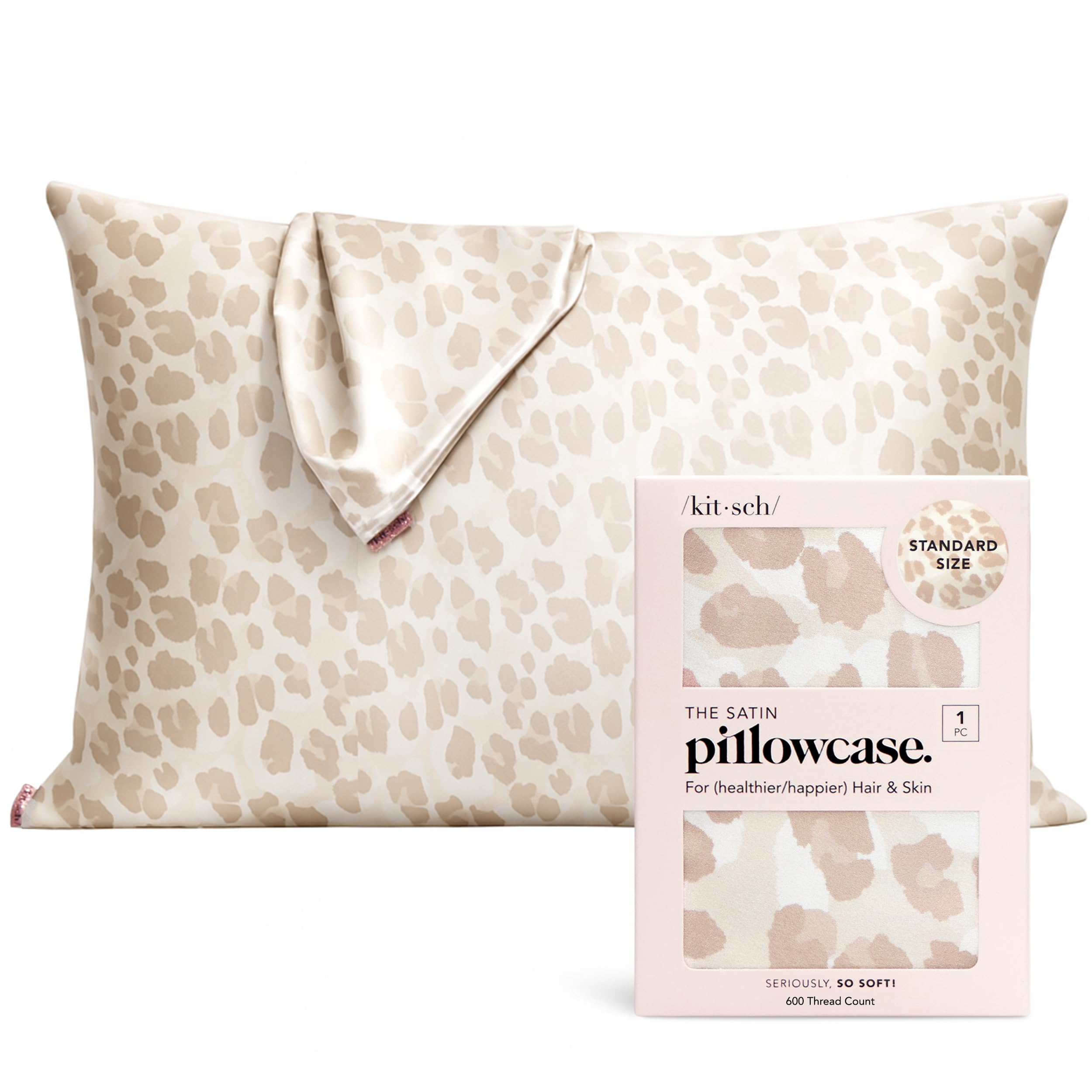 Kitsch Satin Pillowcase with Zipper for Hair & Skin, Softer Than Silk Pillow Cases, Smooth Pillow Covers, Machine Washable, Wrinkle-Free, Cooling Satin Pillow Cases Standard Size 19"x26", Leopard