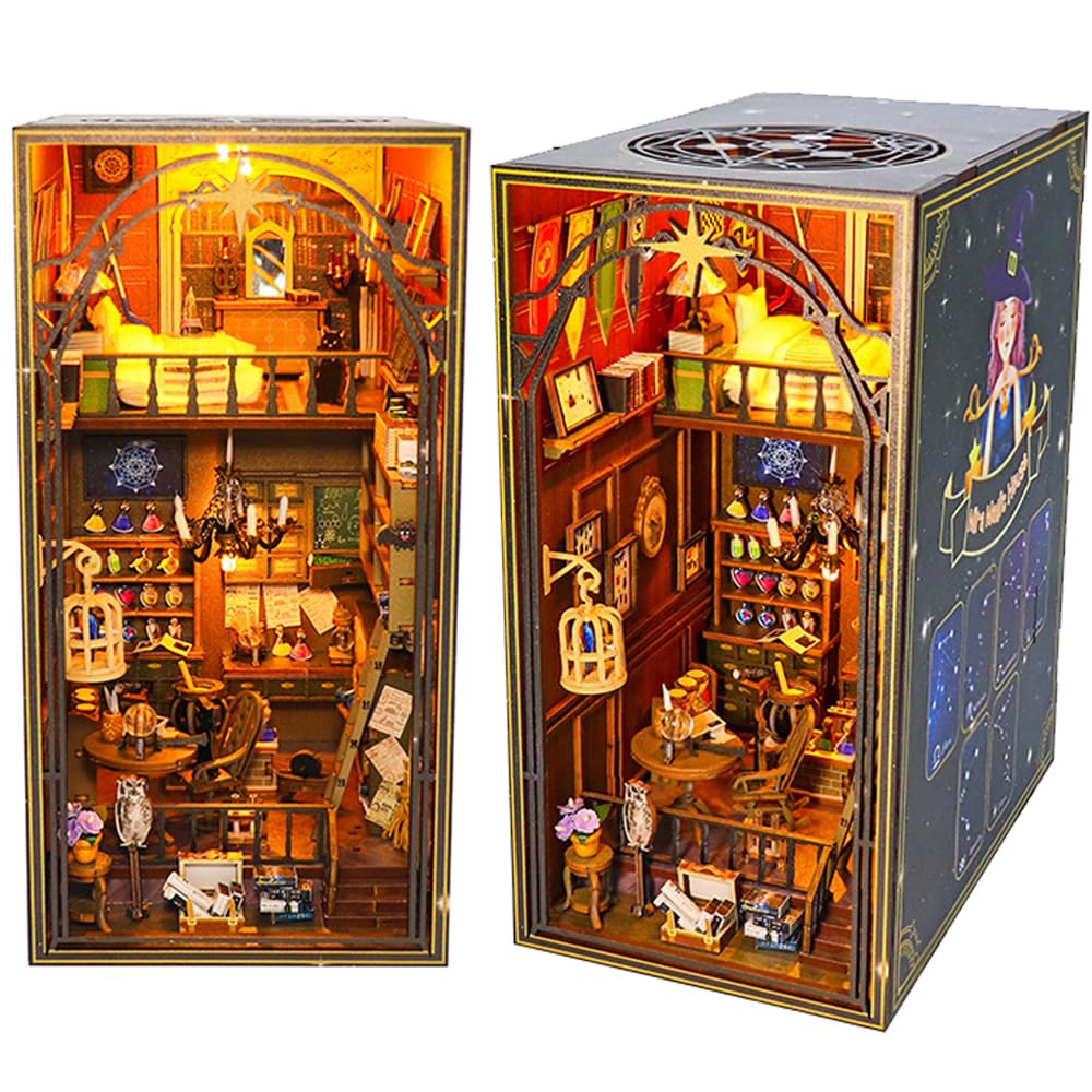DIY Book Nook Kit, DIY Dollhouse Booknook, 3D Wooden Puzzle Booknook Miniature Kit with LED Light, DIY Dollhouse Miniature Kit (M2311)