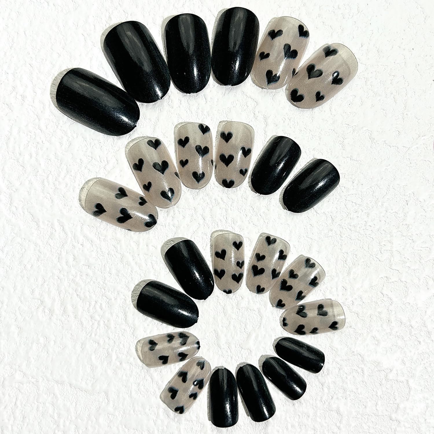 RIICFDD Valentine Press on Nails Short Almond Shape Fake Nails Black Heart Nails Press ons Glossy Valentine Day False Nails Full Cover Glue on Nails for Women Girls Cute Nails 24 Pcs - Image 3