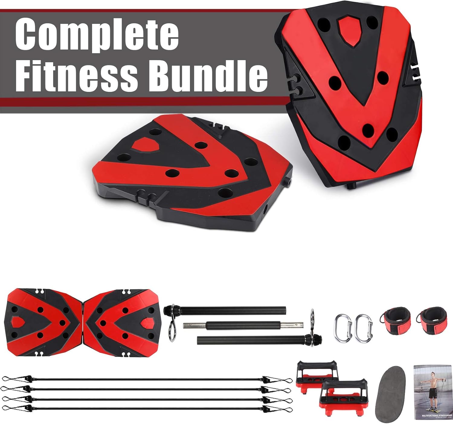 Portable Home Gym Workout Equipment with 12 Exercise Accessories Including Heavy Resistance Bands, Abs Workout, Push-up Stand, Tricep Bar, Pilates Bar and More for Full Body Workouts System Men Women : Sports & Outdoors