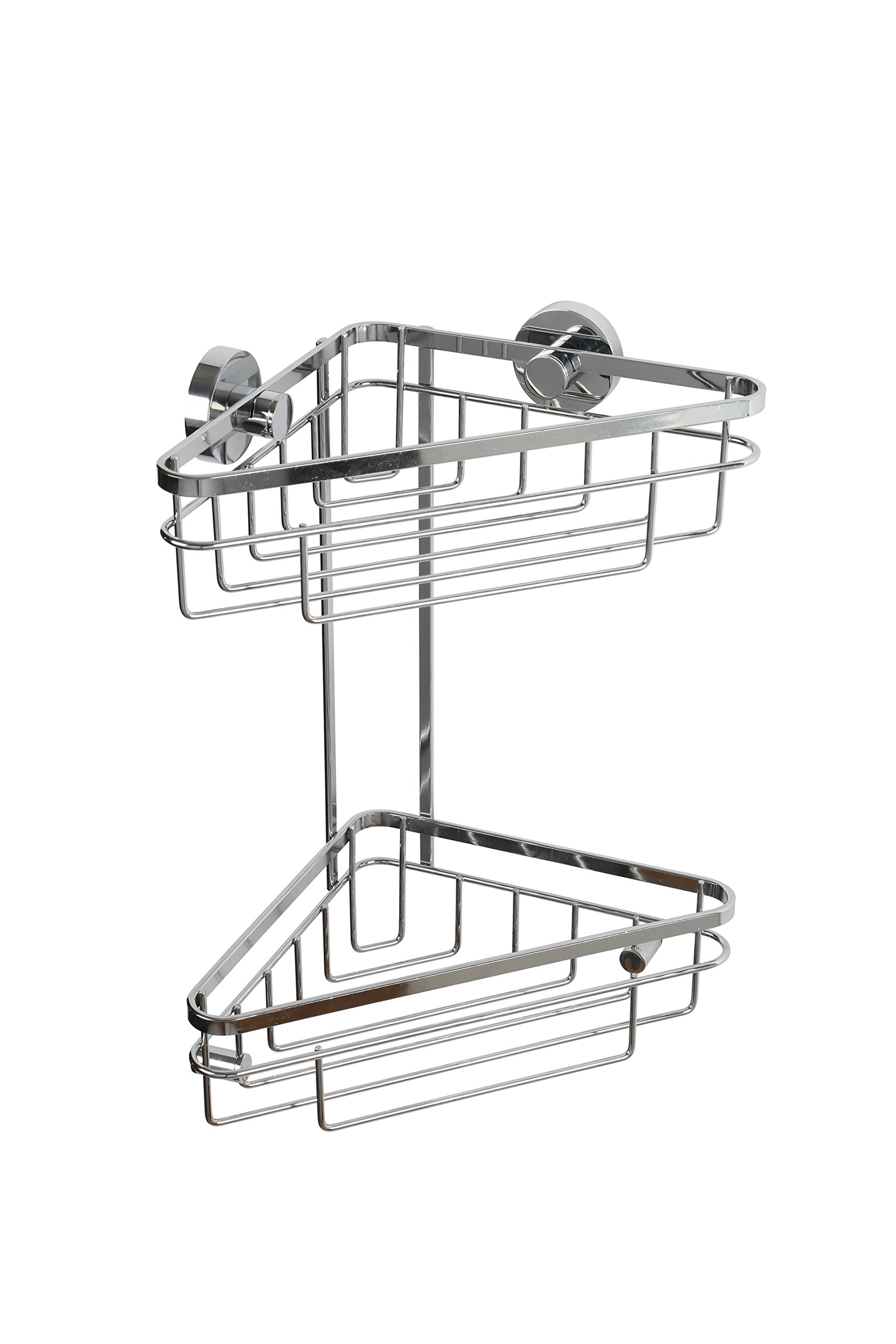 Croydex Brockham Flexi Fix Corner Shower Caddy - Two Tier Durable Steel Bathroom Caddy with 3 Ways to Install Screw or Glue, Anti Rust Properties with Chrome Finish, Suitable for Wet Areas
